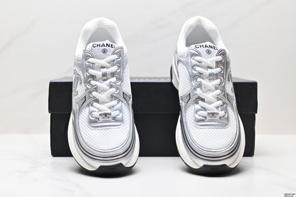 Chanel Leather Logo Low-Top Sneakers