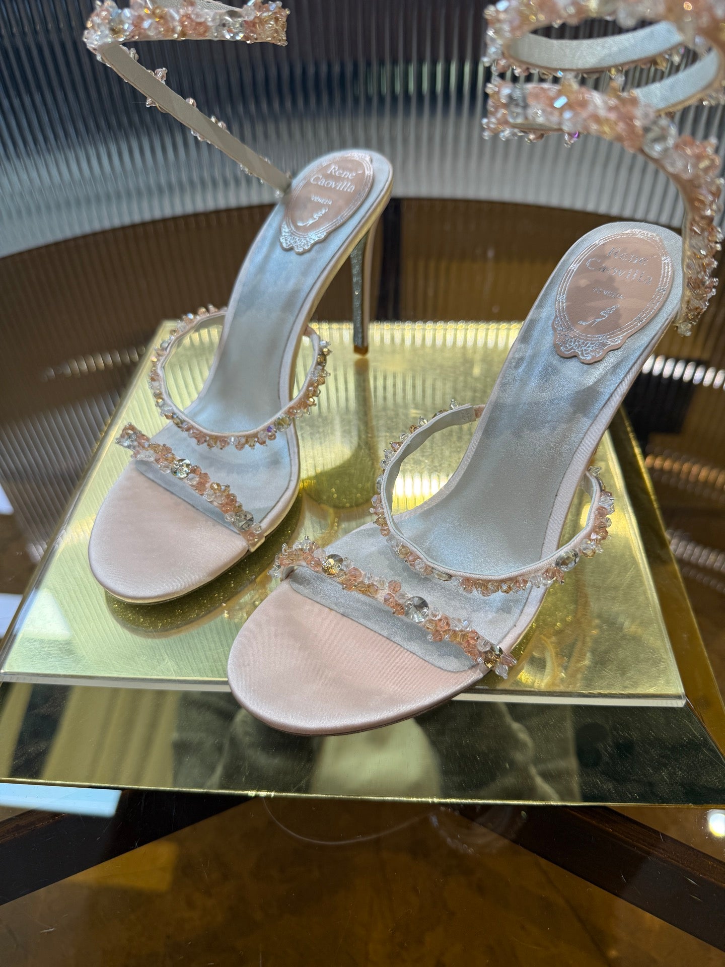 René Caovilla Crystal Spiral Heeled Sandals – 2025SS