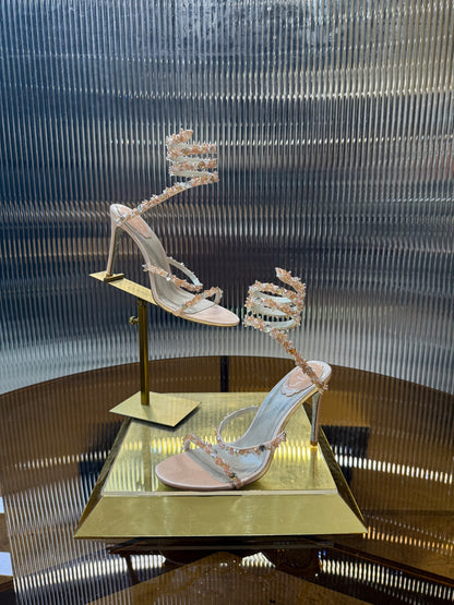 René Caovilla Crystal Spiral Heeled Sandals – 2025SS