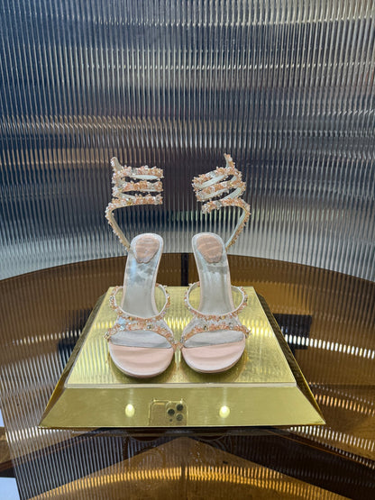 René Caovilla Crystal Spiral Heeled Sandals – 2025SS