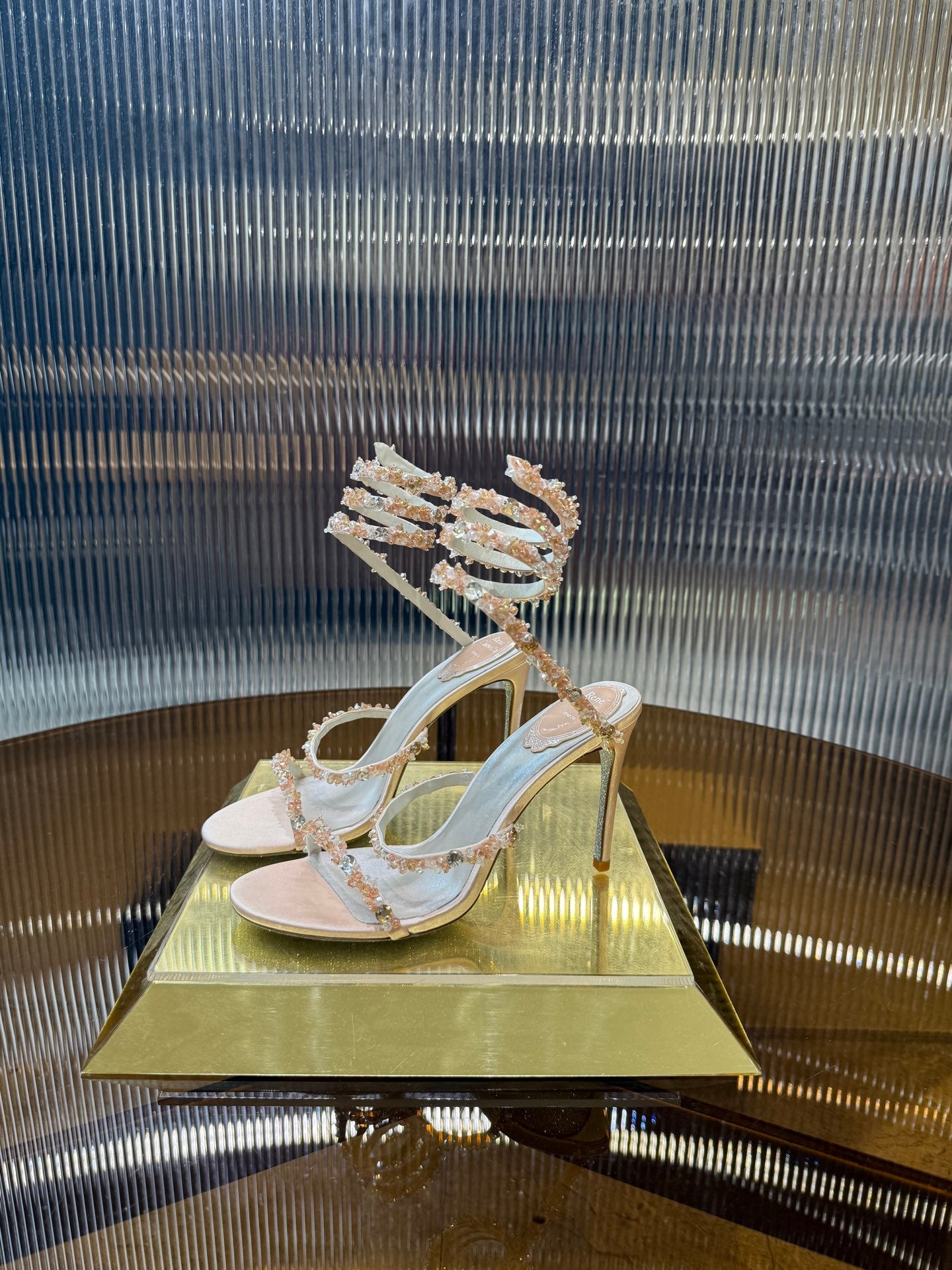 René Caovilla Crystal Spiral Heeled Sandals – 2025SS