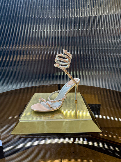 René Caovilla Crystal Spiral Heeled Sandals – 2025SS