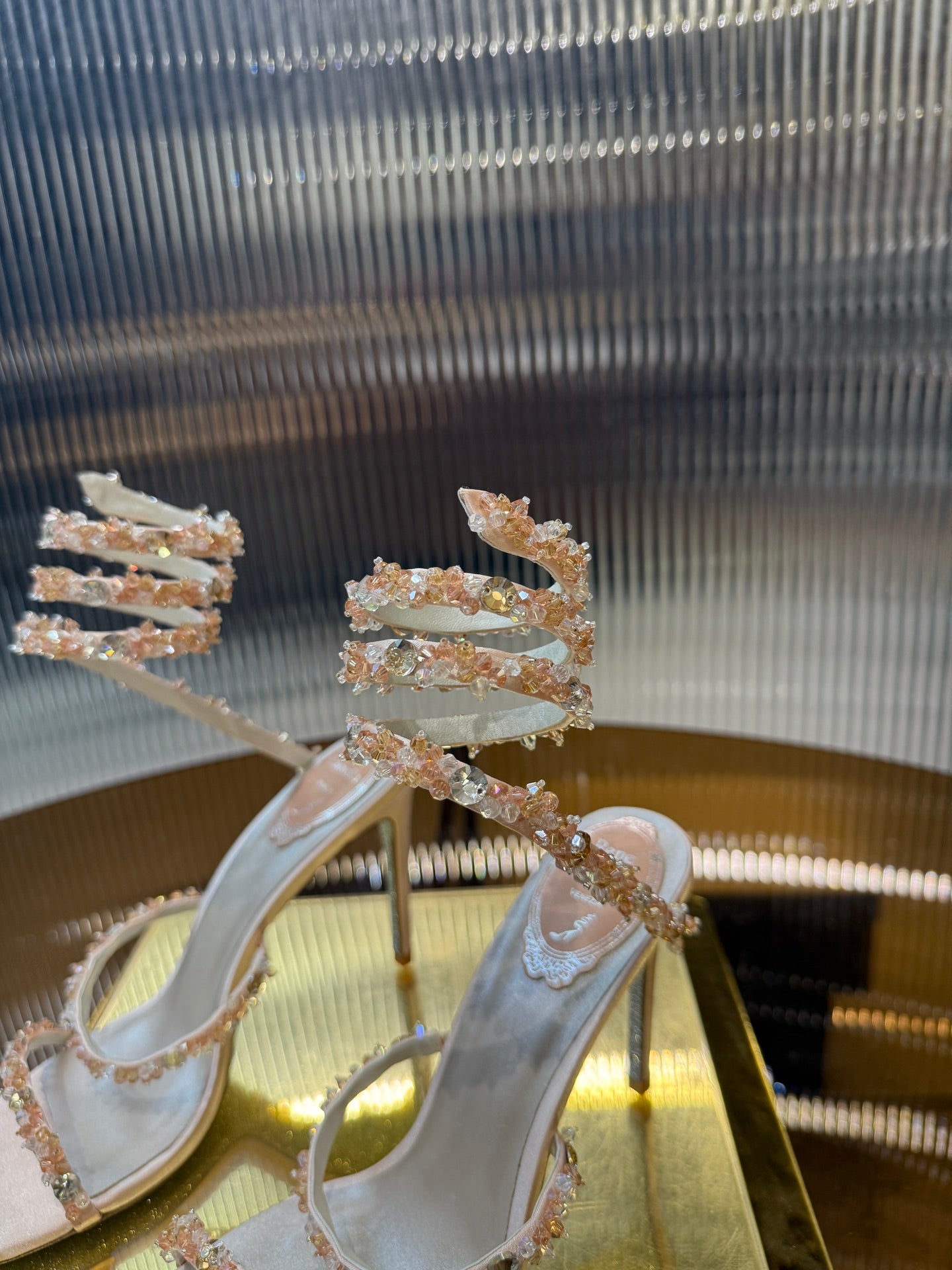 René Caovilla Crystal Spiral Heeled Sandals – 2025SS