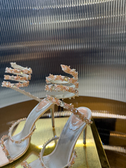 René Caovilla Crystal Spiral Heeled Sandals – 2025SS