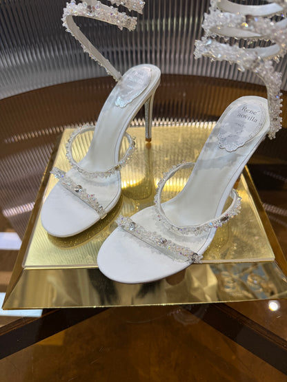 René Caovilla Crystal Spiral Heeled Sandals – 2025SS