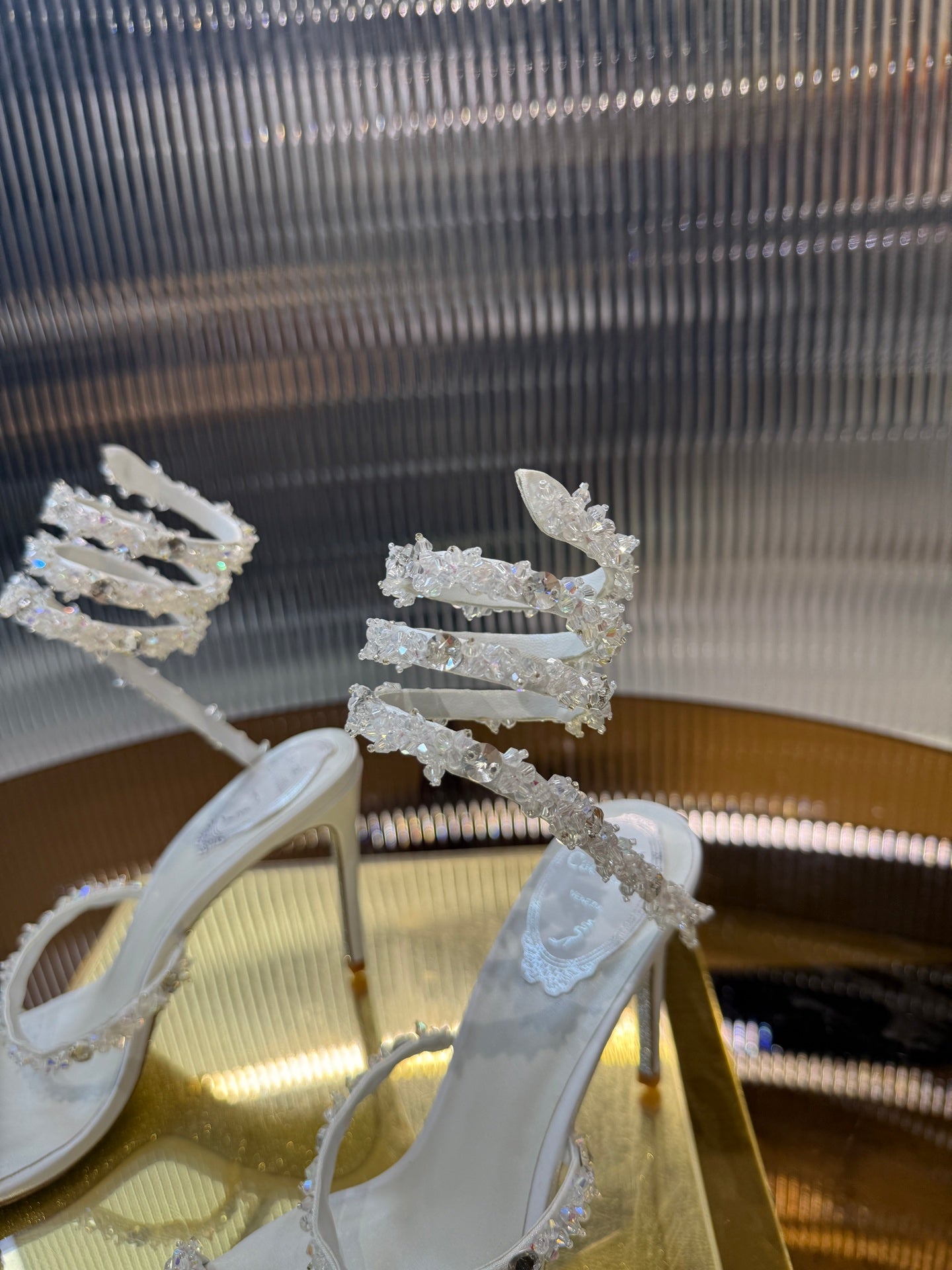 René Caovilla Crystal Spiral Heeled Sandals – 2025SS