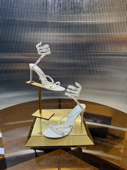 René Caovilla Crystal Spiral Heeled Sandals – 2025SS