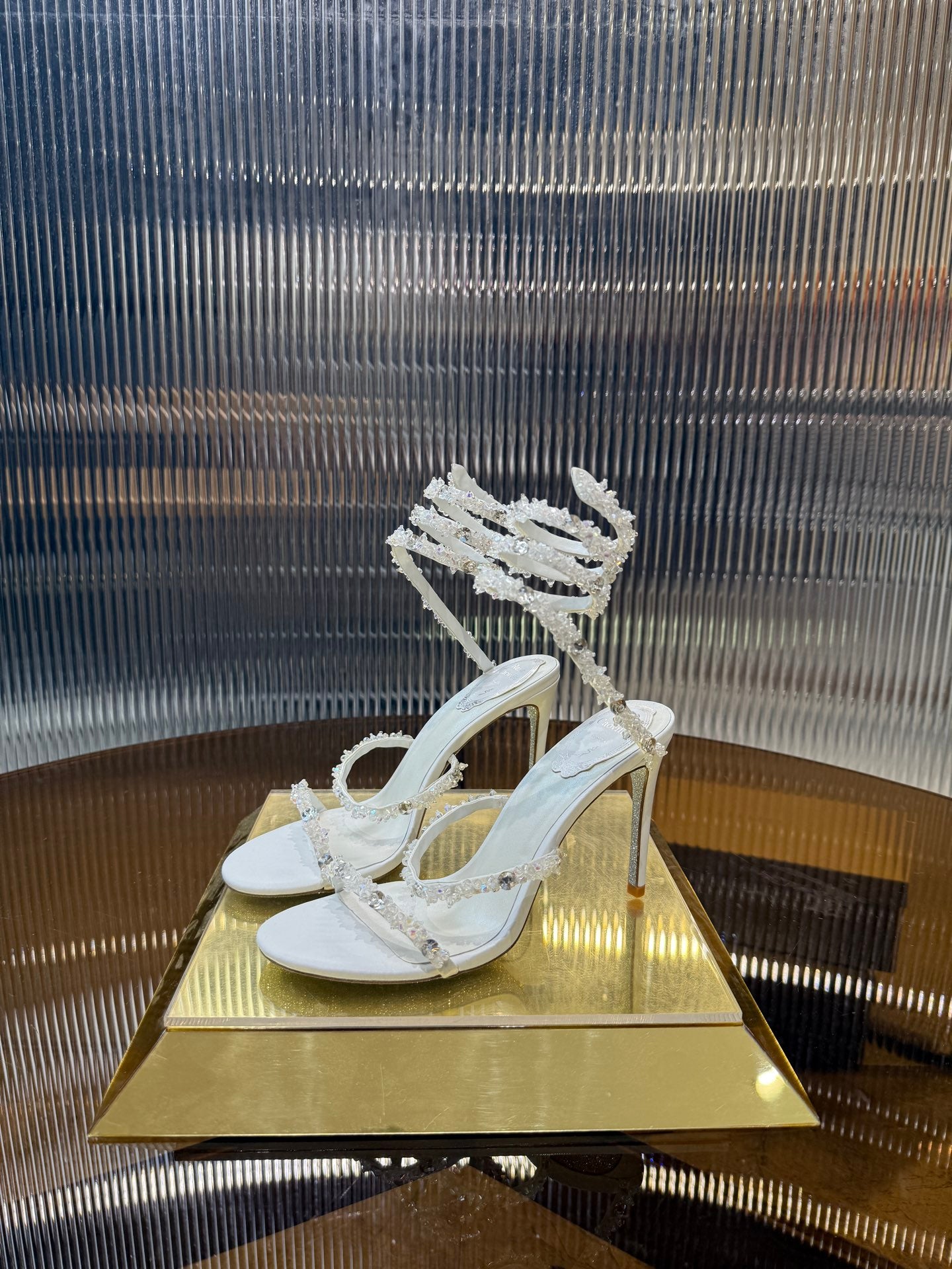René Caovilla Crystal Spiral Heeled Sandals – 2025SS