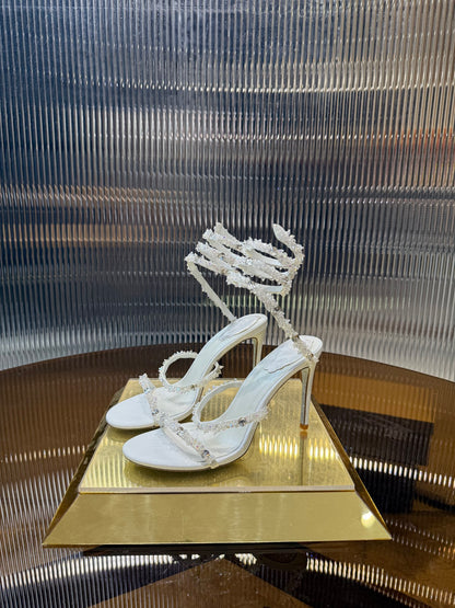 René Caovilla Crystal Spiral Heeled Sandals – 2025SS