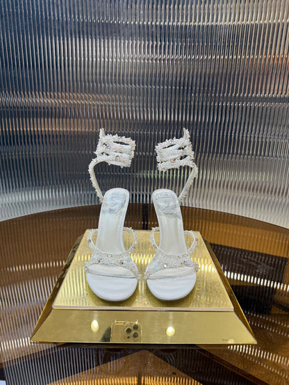 René Caovilla Crystal Spiral Heeled Sandals – 2025SS