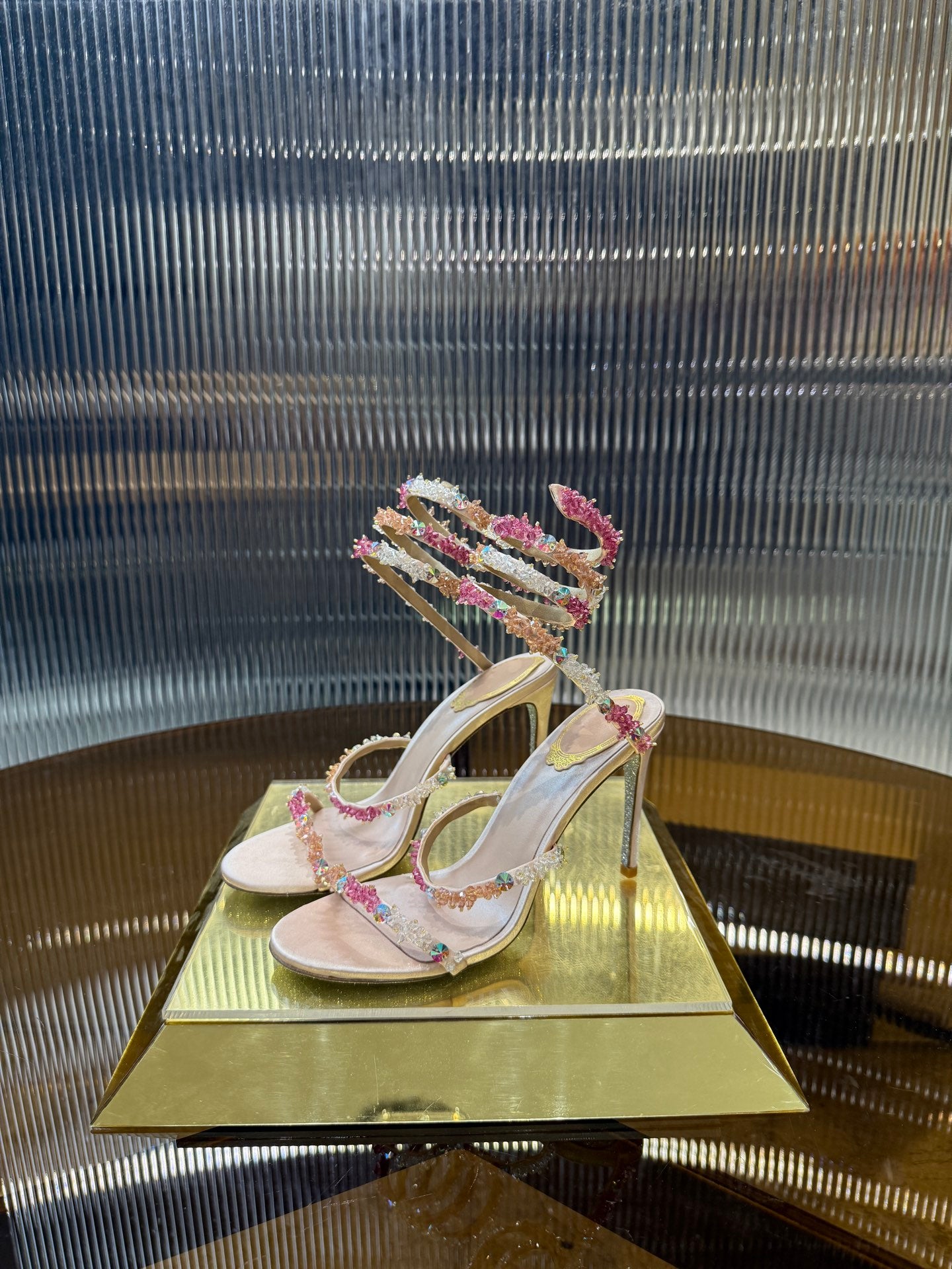René Caovilla Crystal Spiral Heeled Sandals – 2025SS