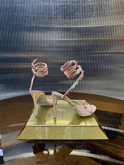 René Caovilla Crystal Spiral Heeled Sandals – 2025SS