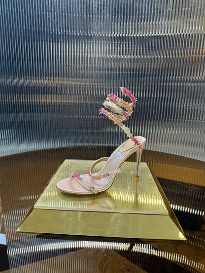 René Caovilla Crystal Spiral Heeled Sandals – 2025SS