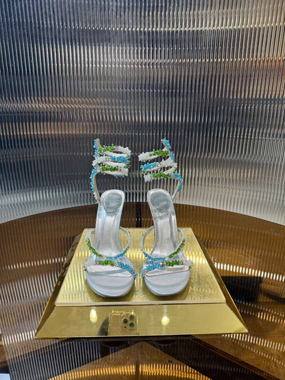 René Caovilla Crystal Spiral Heeled Sandals – 2025SS