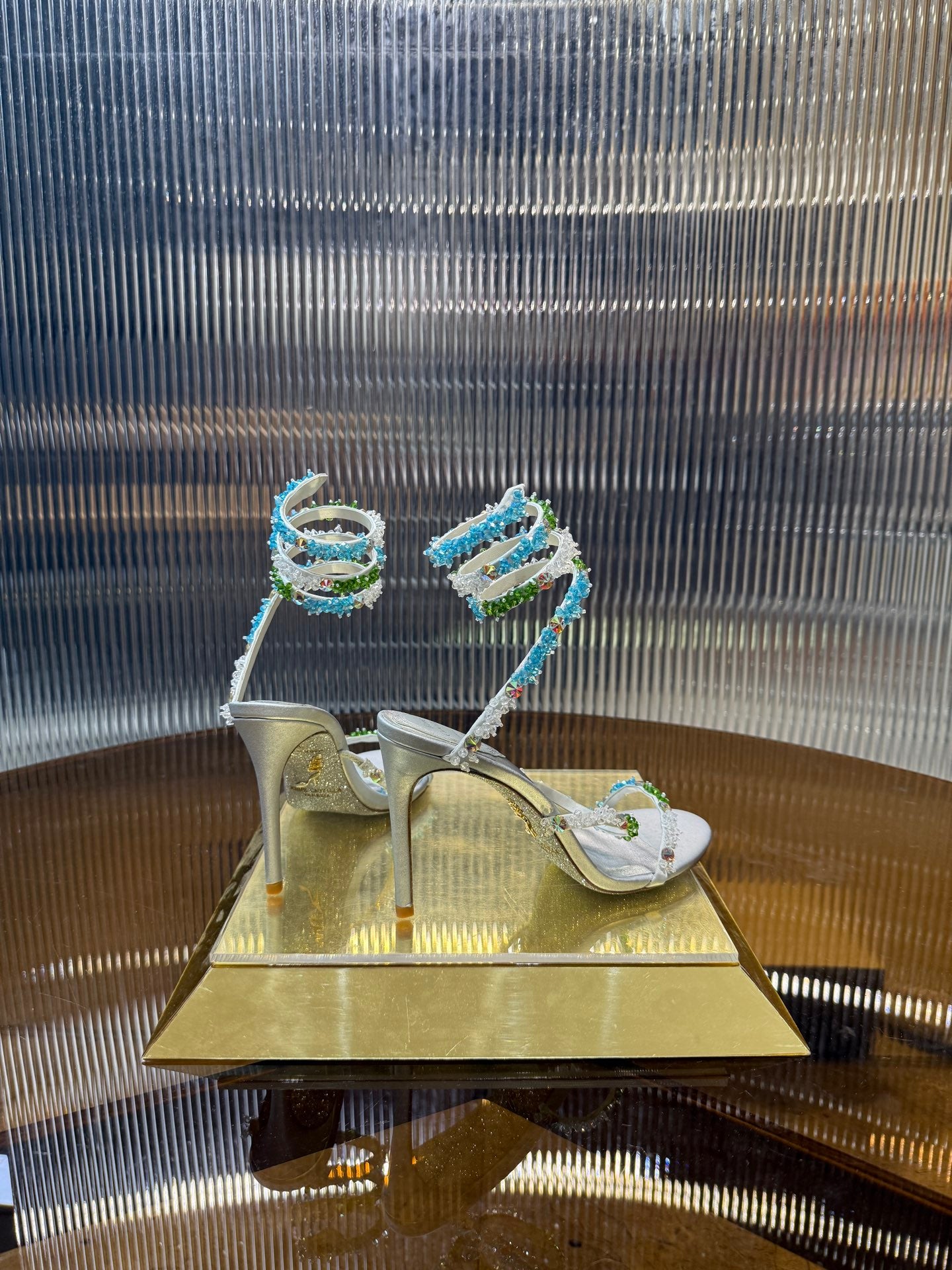 René Caovilla Crystal Spiral Heeled Sandals – 2025SS