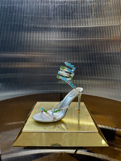 René Caovilla Crystal Spiral Heeled Sandals – 2025SS