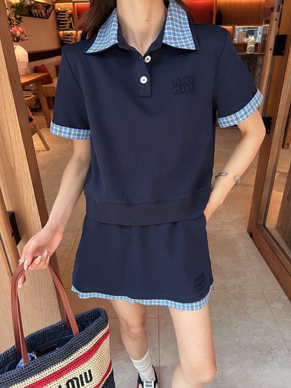 Miu Miu Plaid Polo Skirt Set