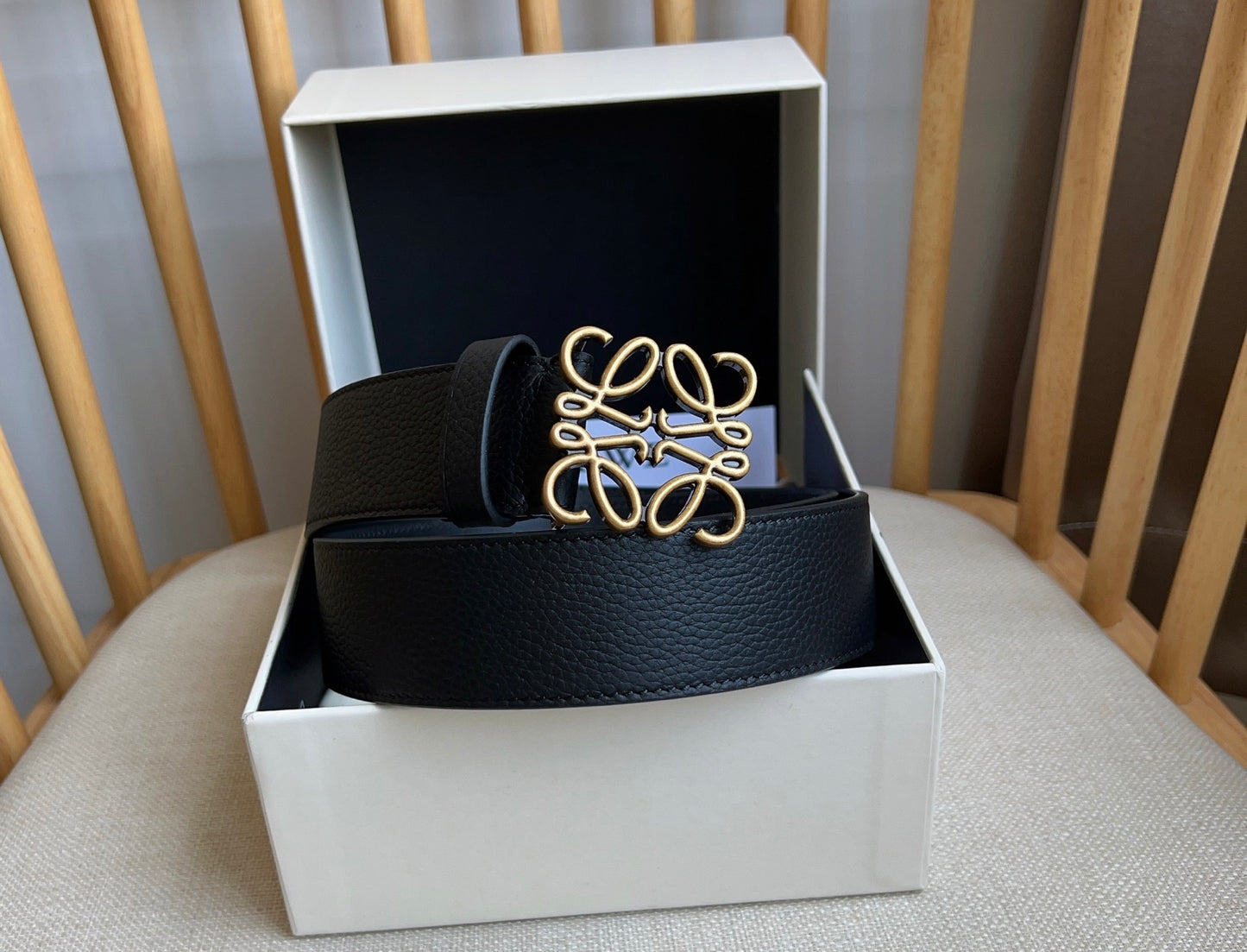 Loewe Narrow Leather Belt with Anagram Padlock Buckle