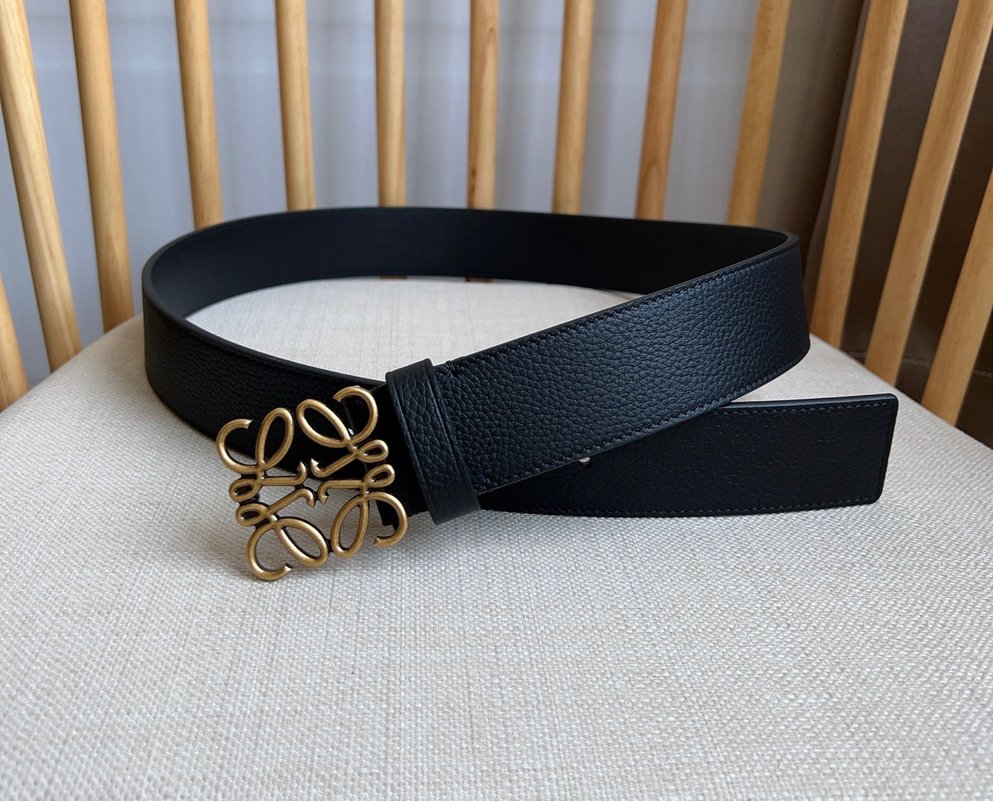 Loewe Narrow Leather Belt with Anagram Padlock Buckle