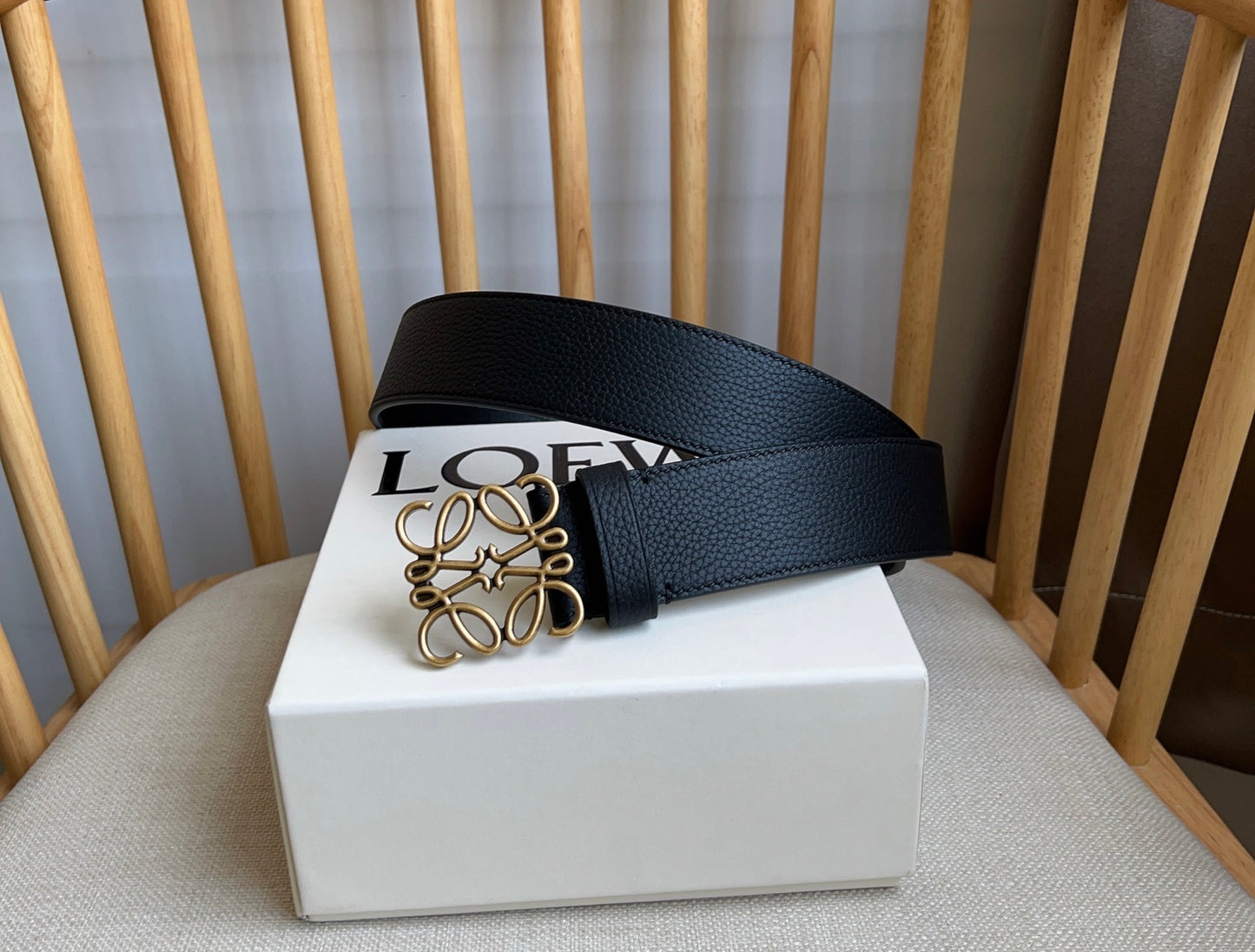 Loewe Narrow Leather Belt with Anagram Padlock Buckle