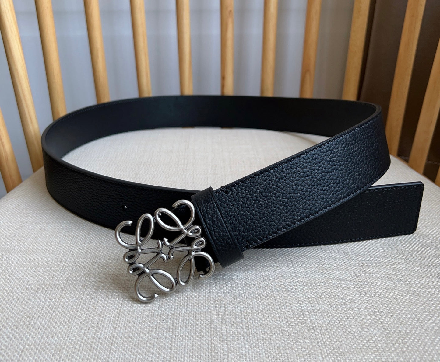 Loewe Narrow Leather Belt with Anagram Padlock Buckle