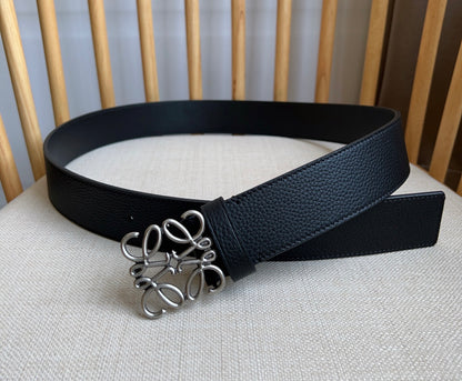 Loewe Narrow Leather Belt with Anagram Padlock Buckle