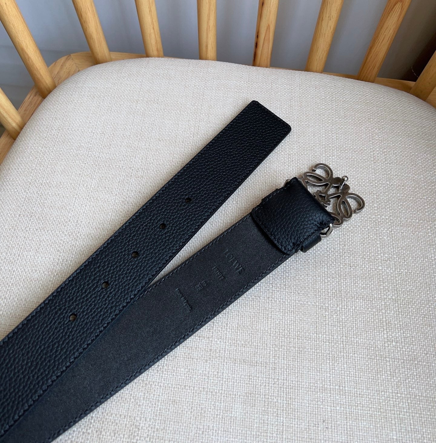 Loewe Narrow Leather Belt with Anagram Padlock Buckle