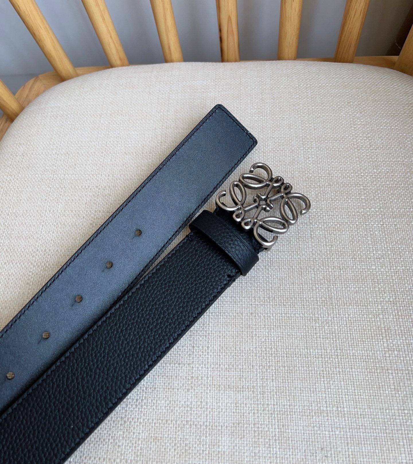Loewe Narrow Leather Belt with Anagram Padlock Buckle
