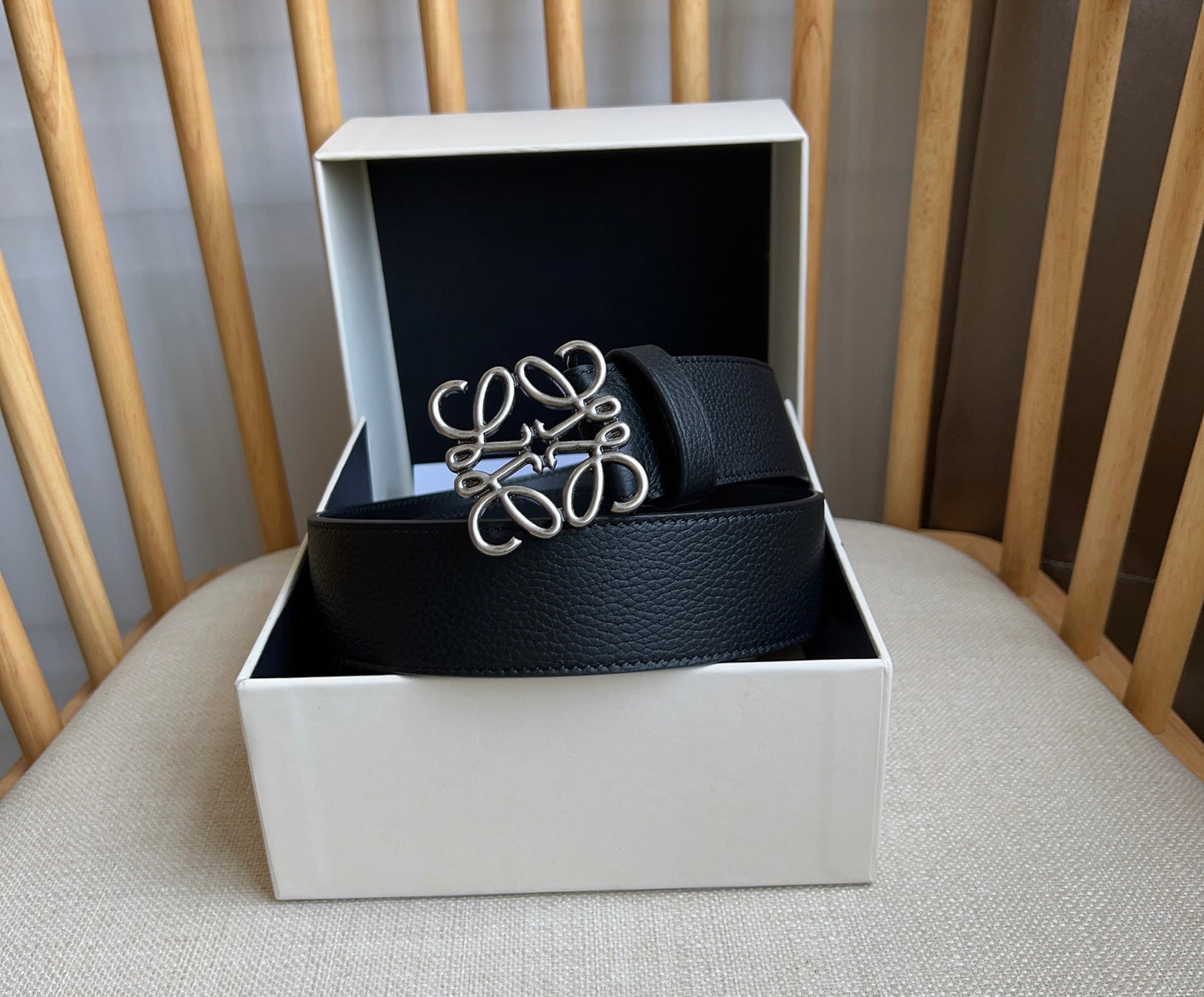 Loewe Narrow Leather Belt with Anagram Padlock Buckle