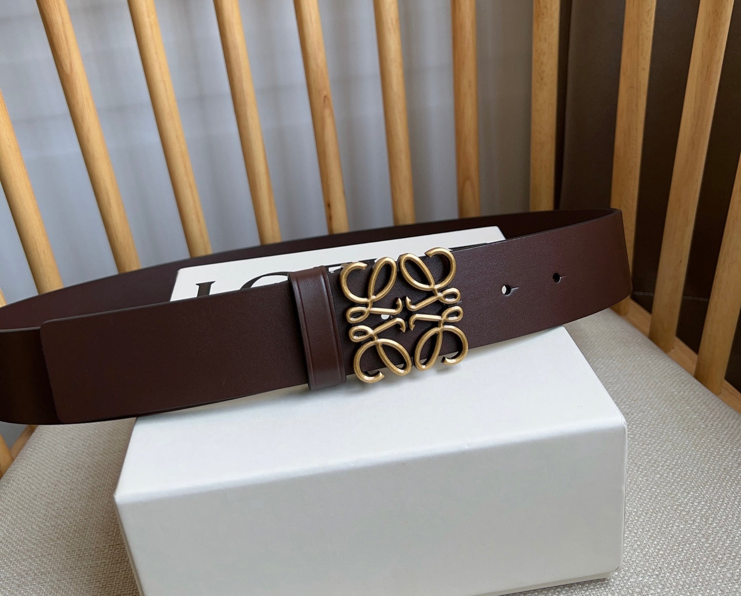 Loewe Narrow Leather Belt with Anagram Padlock Buckle