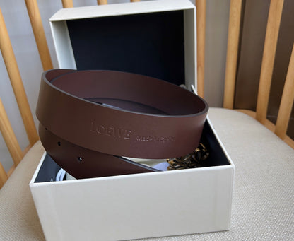 Loewe Narrow Leather Belt with Anagram Padlock Buckle