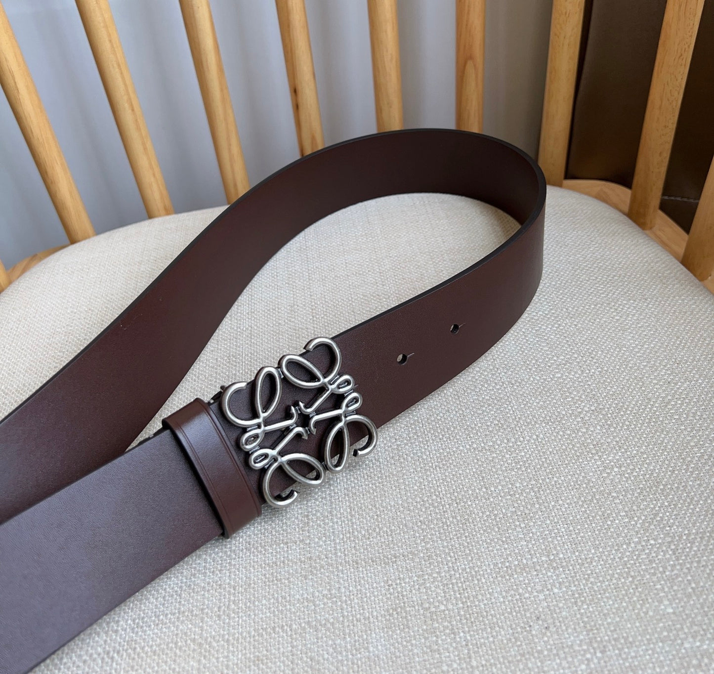 Loewe Narrow Leather Belt with Anagram Padlock Buckle