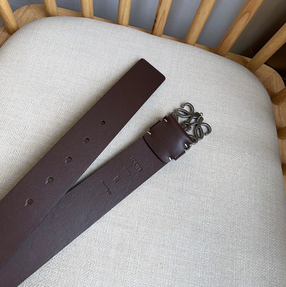 Loewe Narrow Leather Belt with Anagram Padlock Buckle