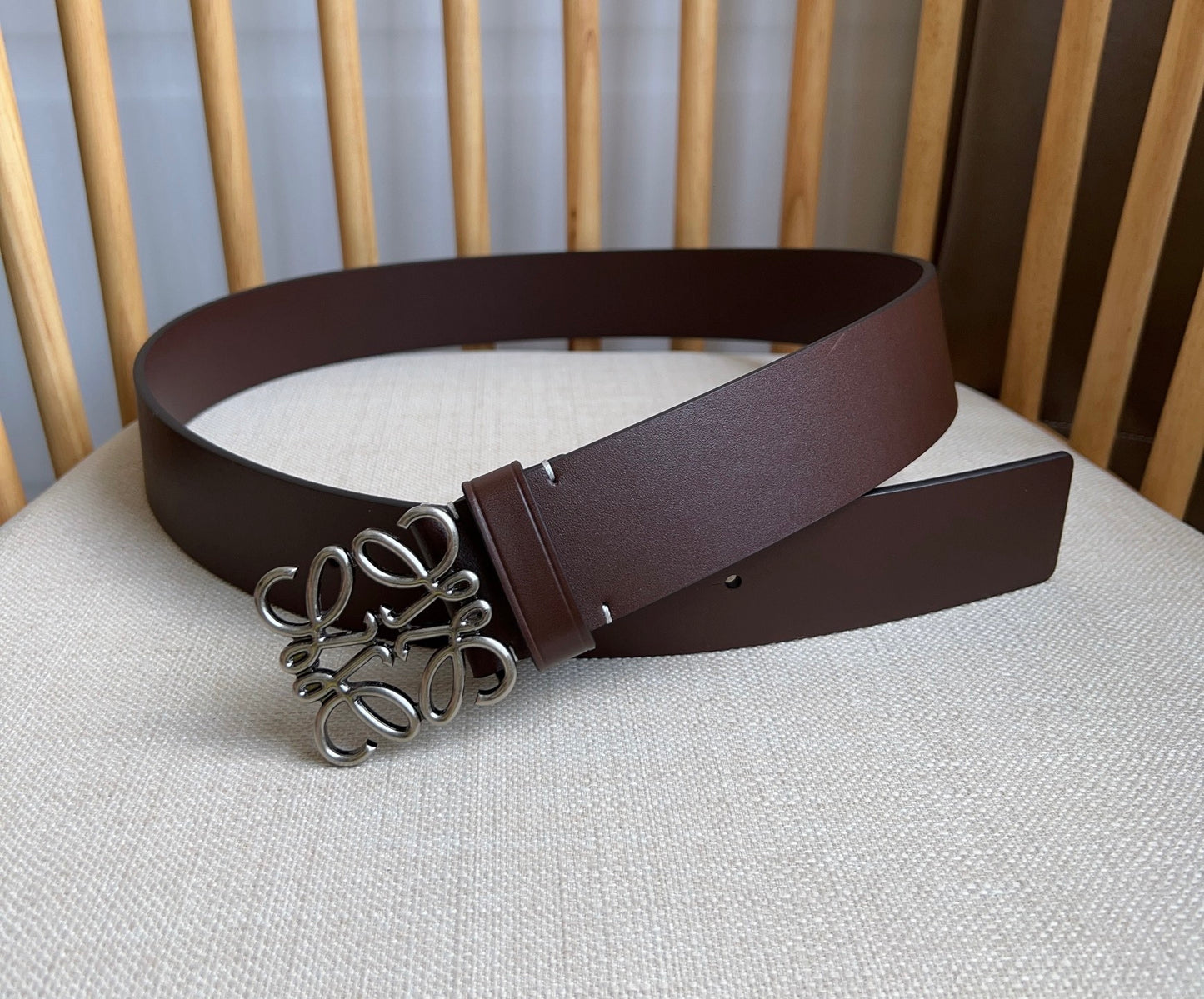 Loewe Narrow Leather Belt with Anagram Padlock Buckle