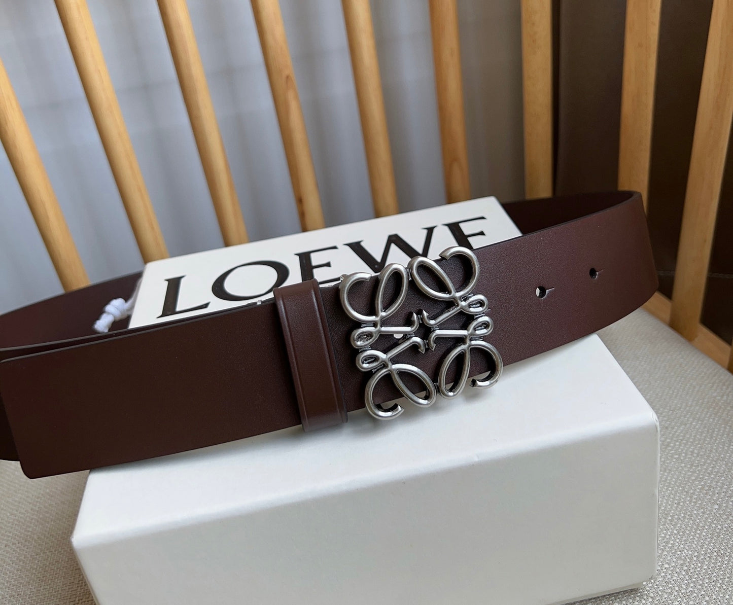 Loewe Narrow Leather Belt with Anagram Padlock Buckle