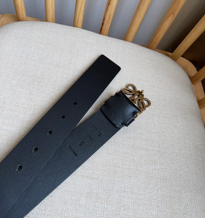 Loewe Narrow Leather Belt with Anagram Padlock Buckle