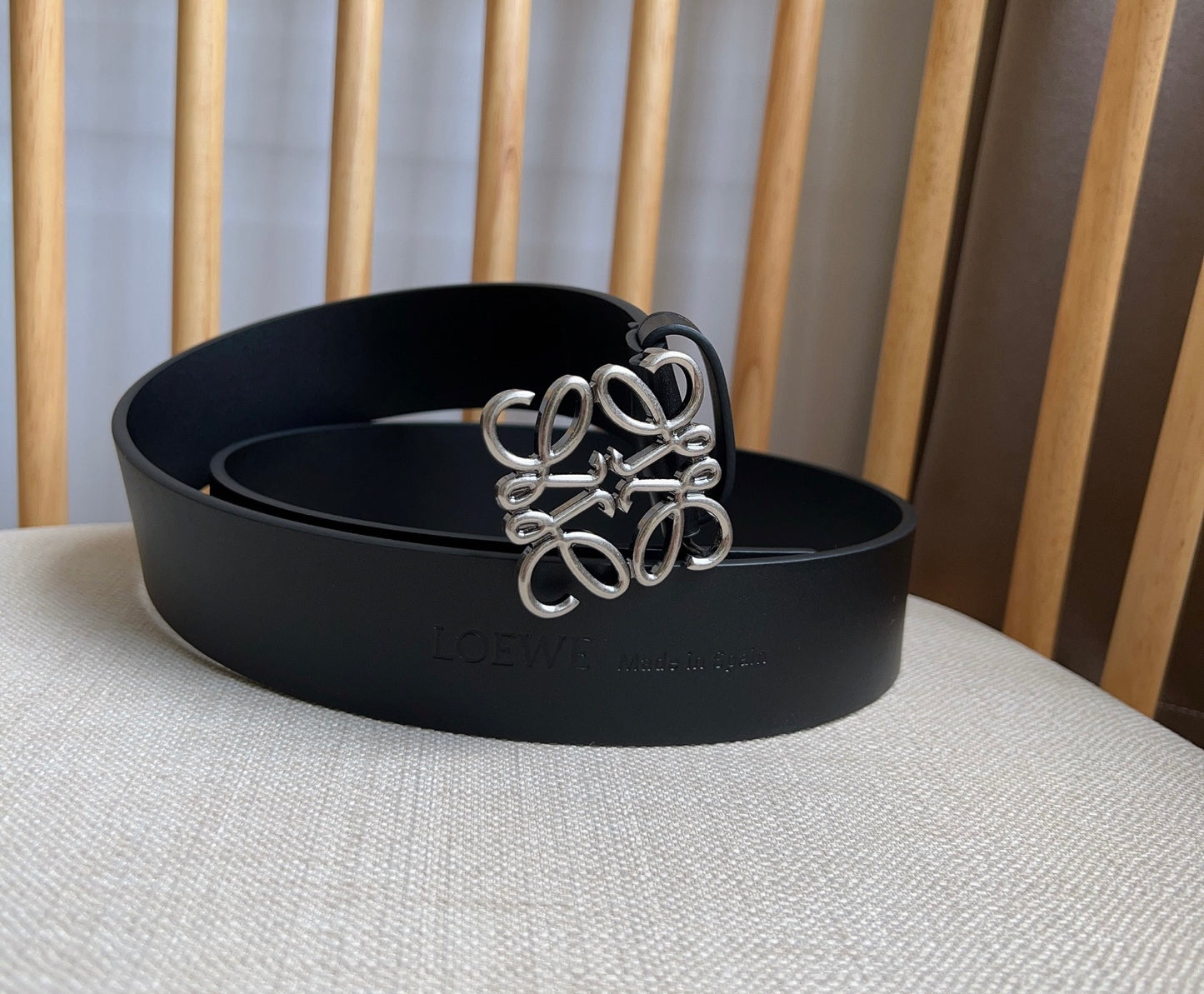 Loewe Narrow Leather Belt with Anagram Padlock Buckle