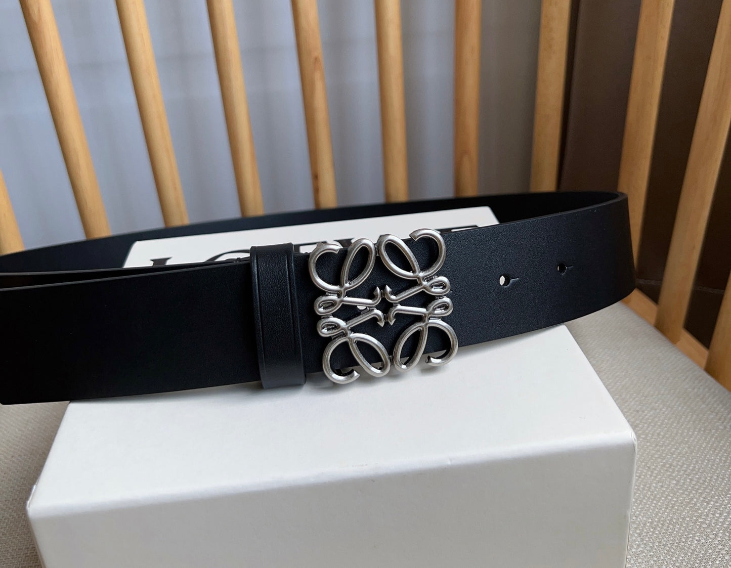 Loewe Narrow Leather Belt with Anagram Padlock Buckle