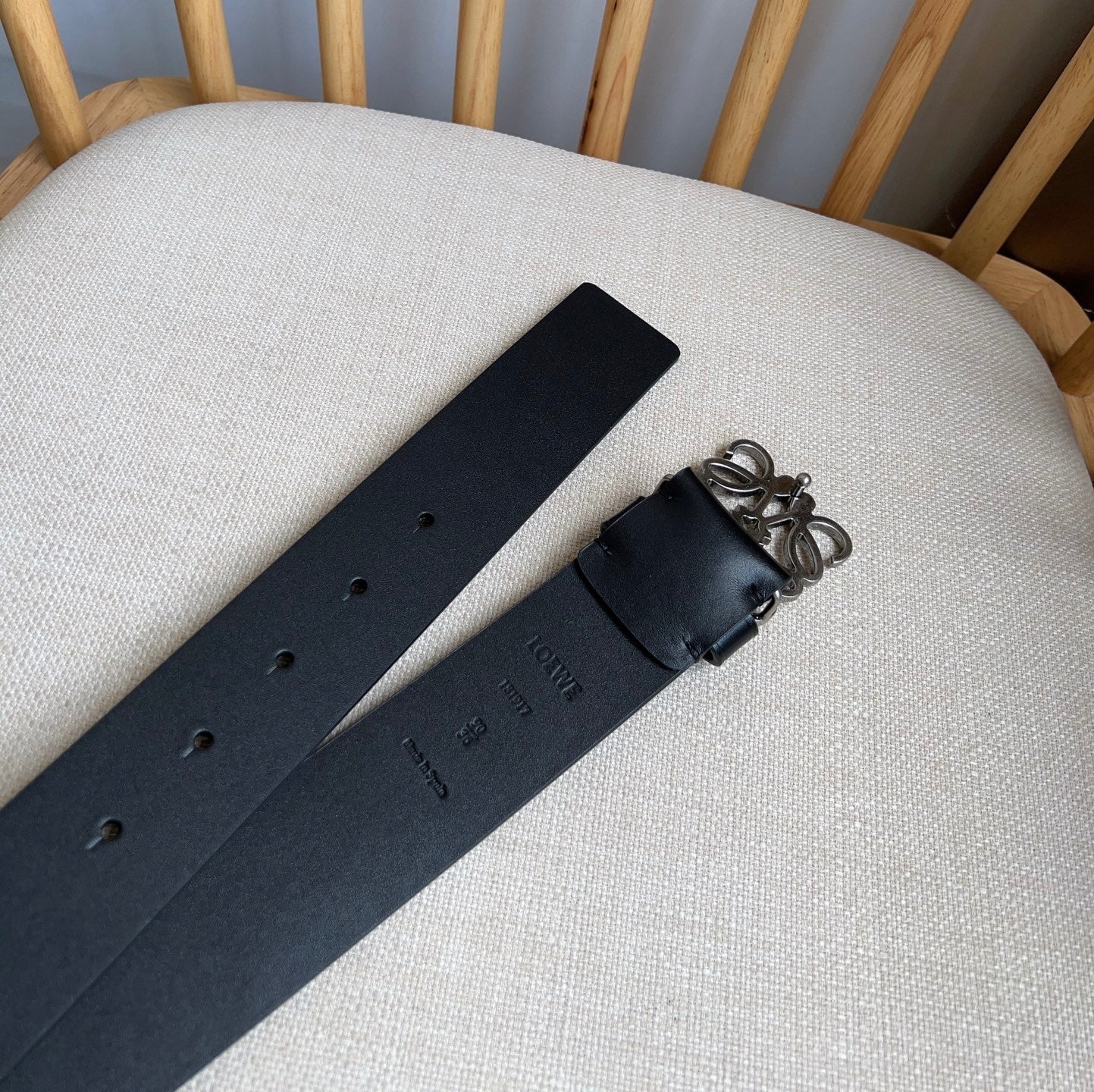Loewe Narrow Leather Belt with Anagram Padlock Buckle