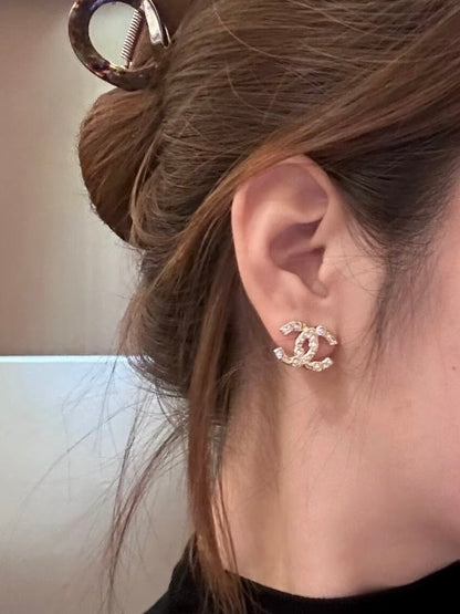 Chanel Classic Logo Rhinestone Earrings
