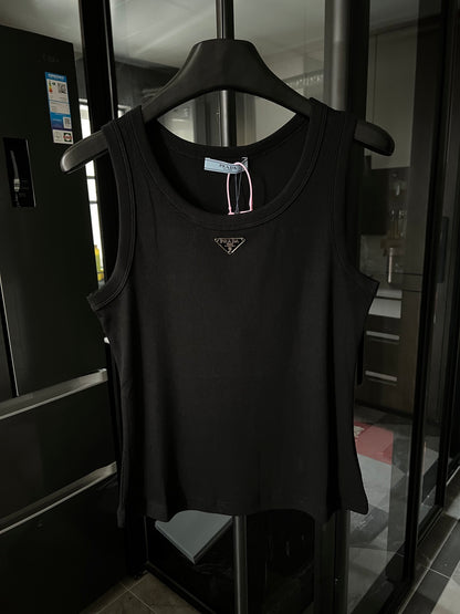 Prada Metal Triangle Logo Ribbed Tank Top – 25SS
