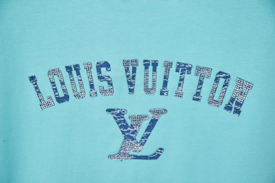Louis Vuitton Denim Patchwork Rhinestone T-Shirt – 26SS Early Spring Collection