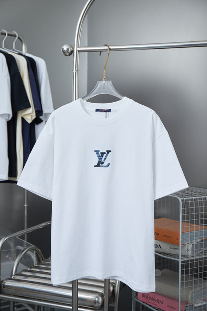 Louis Vuitton Denim Patchwork Rhinestone T-Shirt – 26SS Early Spring Collection