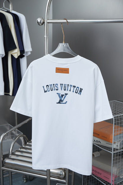 Louis Vuitton Denim Patchwork Rhinestone T-Shirt – 26SS Early Spring Collection