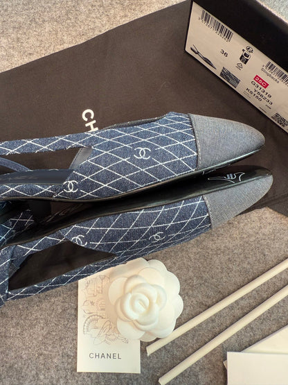 Chanel Denim Slingback Heels