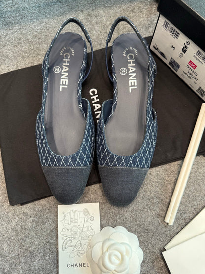 Chanel Denim Slingback Heels