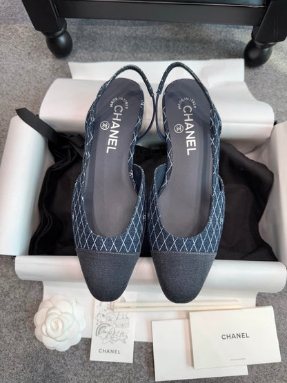 Chanel Denim Slingback Heels