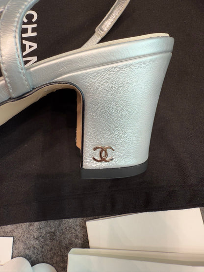 Chanel Silver Slingback Heels