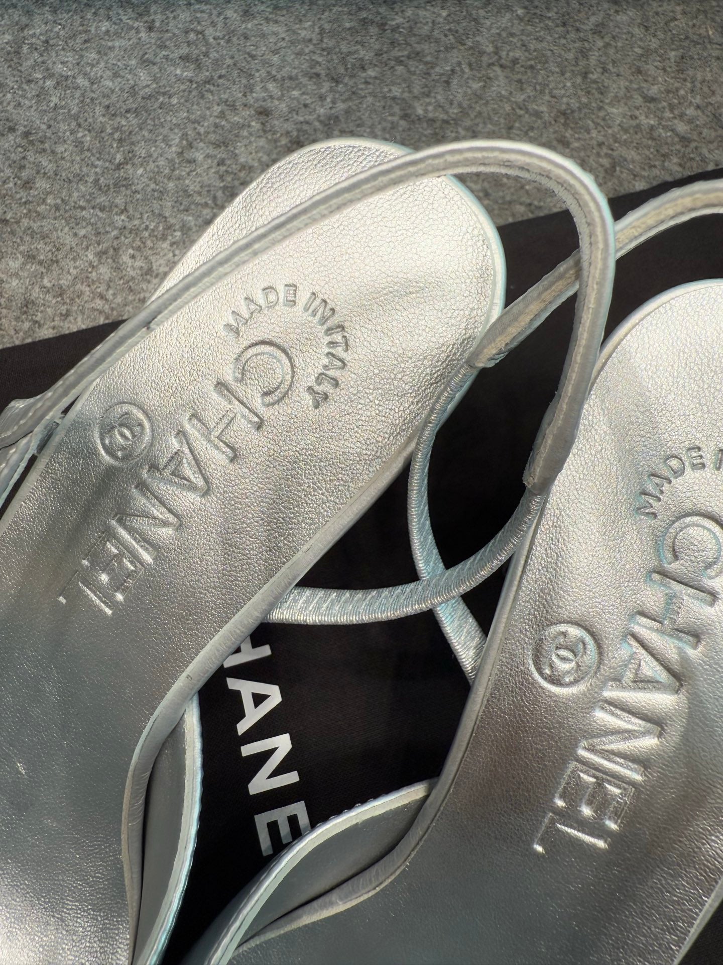 Chanel Silver Slingback Heels