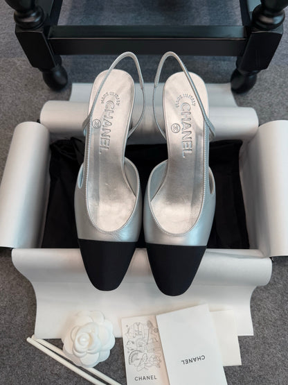 Chanel Silver Slingback Heels